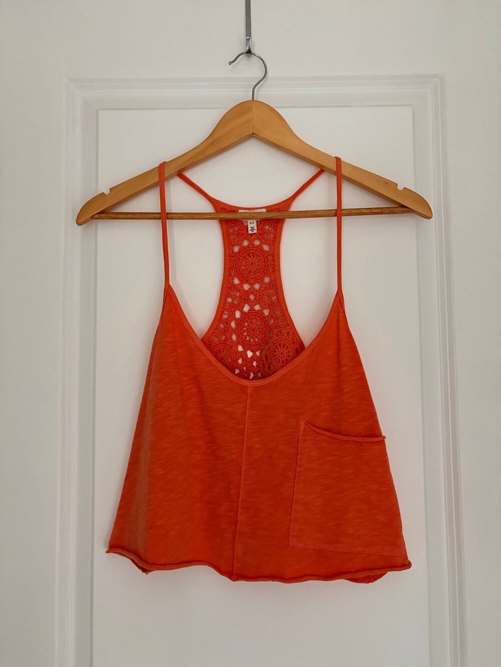 Aerie Summer House Crochet Back Cropped Tank Top Orange Small
